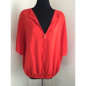 ST JOHN Knit Orange Jacket Zippered Front Sweater Gold hardware Size M *Stains*